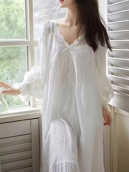 Other - Alluring French-Victorian Lace Nightgown Flowing Long Sleeve Romantic Ruffle Hem